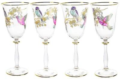 Classic Touch Set of 4 Glasses with Bird Design