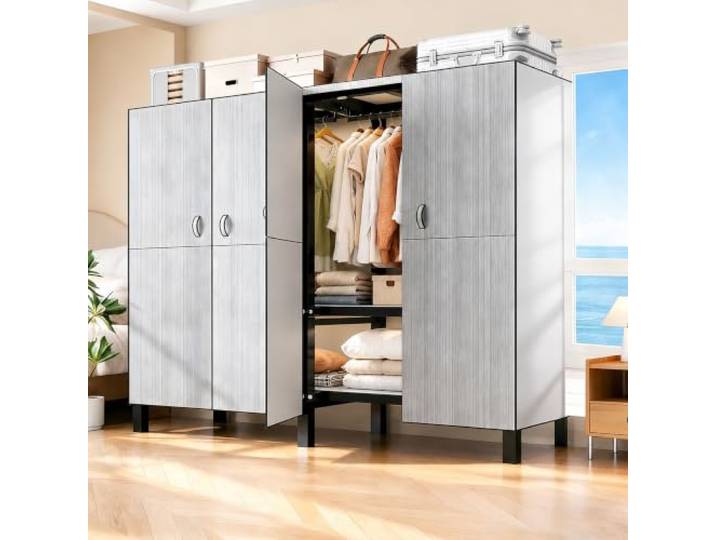 SPTZQURY 242cm Faltbarer Stoffschrank Kleiderschrank (Grey, 168cm)