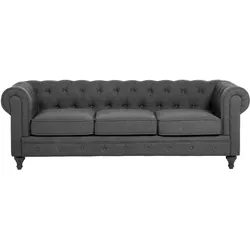 3-SITZER-SOFA Polyester Grau Chesterfield