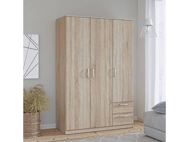 Armoire à portes battantes Naja -tiroirs 123cm Marron/Imitation chêne de Sonoma