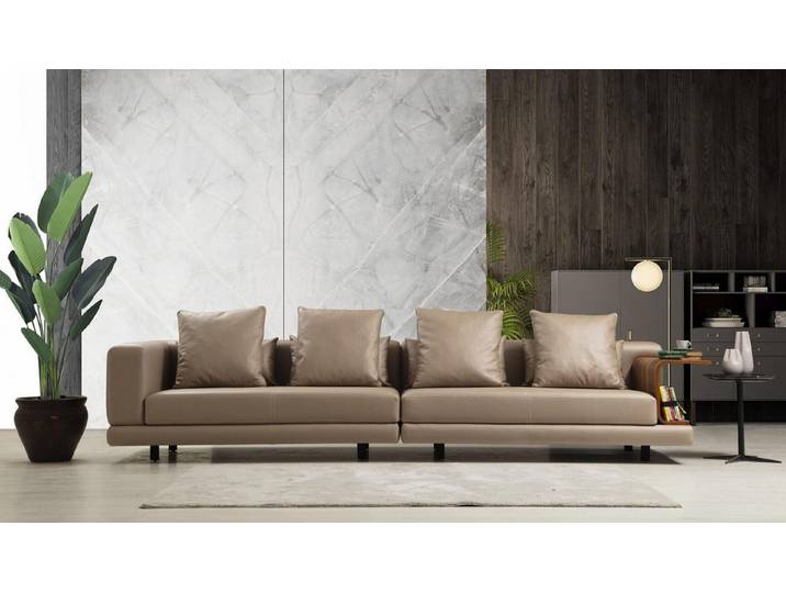 JVmoebel 4-Sitzer Beiges Polstersofa aus Kunstleder mit Wellenunterfederung, 1 Teile, Made in Europa