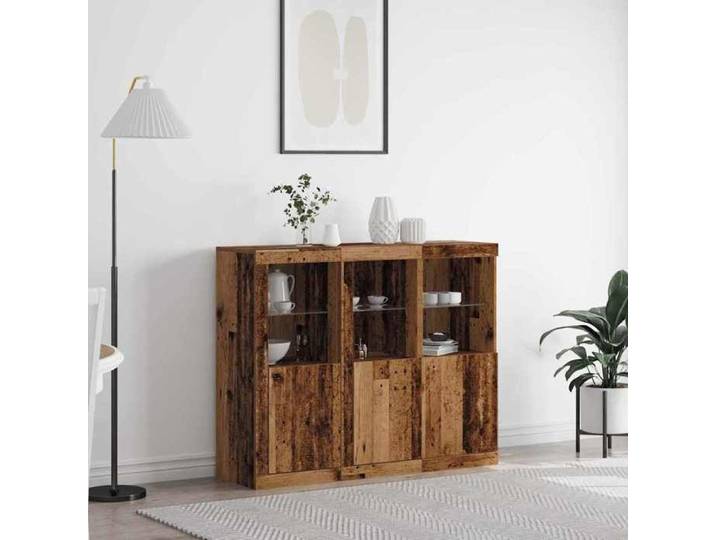 NEW 2026  LED Buffet lot de 3 Armoire de rangement Bois ancien 123x37x100 cm L1557