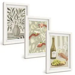 BILDER SET 3er Set - 20x30 cm Weißer Rahmen - Rustikale Cocktails mit Olivenblüten