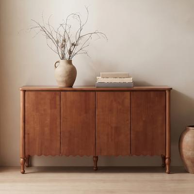Loedds 59-Inch Farmhouse Sideboard with 4 Doors, 2 Shelves and Solid Pine Legs - Brown