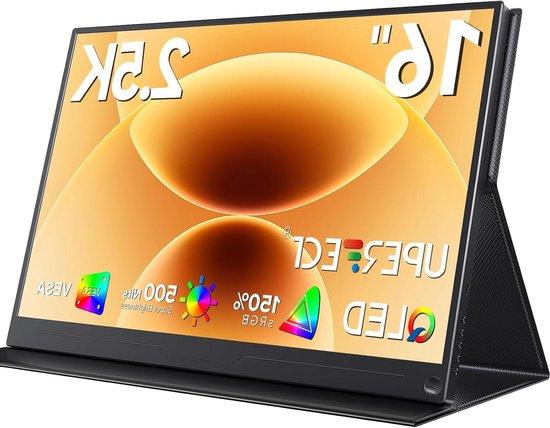 Tragbarer Monitor - Zusätzlicher Bildschirm - Steigerung der Produktivität - 2,5K QHD-Auflösung - 16 Zoll - Schwarz