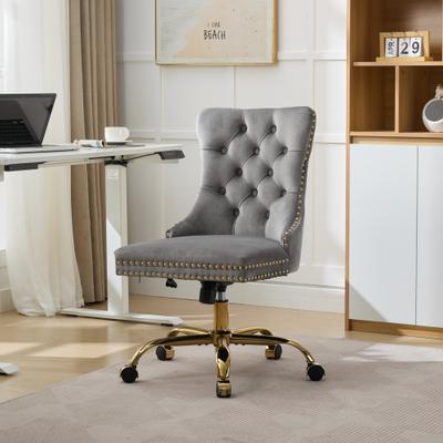 GDFStudio - Velvet Tufted Upholstered Home Office Chair with Golden Metal Base with Swivel Adjustment and Elegant Button Back