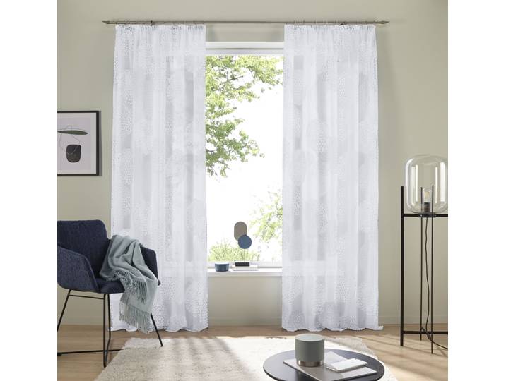 Gardine GOODPRODUCT Belem Gr. 4, weiss (weiß), B:140cm H:245cm, Voile, Polyester, Gardinen, Gardine, 1 bzw. 2 Schals, Vorhang, Fertiggardine, Kreise
