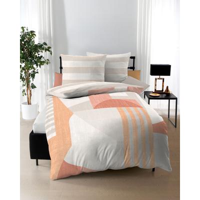 Wendebettwäsche KAEPPEL "Rising Sund", beige (natur), B/L: 140cm x 200cm, 1 Stk., 1 Stk., Mako-Satin, B/L: 70cm x 90cm, 2 Stk., Mako-Satin, Obermaterial: 100% Baumwolle, Bettwäsche, Wendebettwäsche