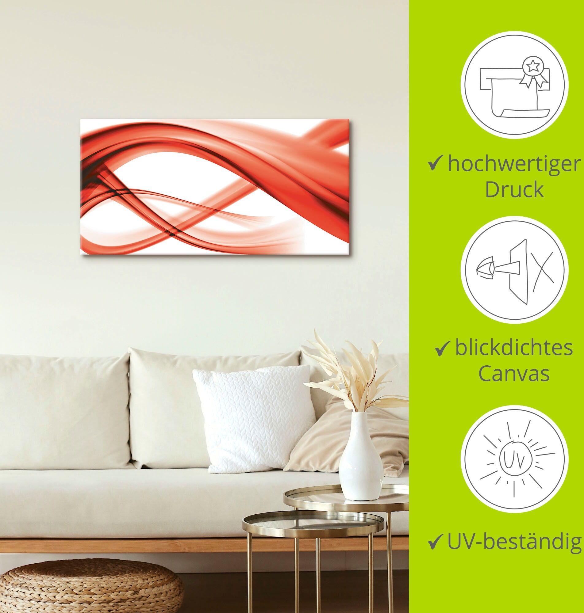 Leinwandbild ARTLAND "Abstrakte Komposition", rot (farbe bild(er): rot), B:60cm H:30cm, Bilder, Leinwandbild, auf Holzrahmen gespannt farbe bild(er): rot B/H/T: 60cm x 30cm, Leinwandbild Gegenstandslos Querformat, 1 Stk.