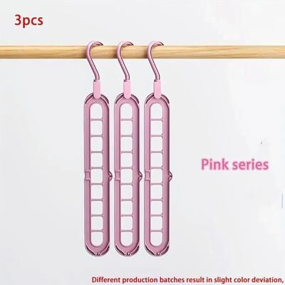 Uplift Essentials 3pcs Foldable 9 Hole Space Saving Clothes Hangers Heavy Duty Closet Organizer For Home And Dorm pink