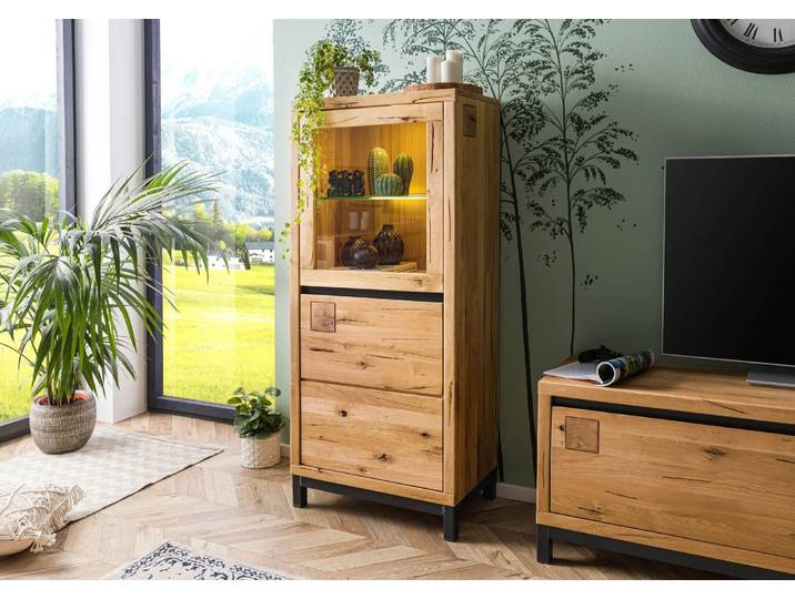 Vitrine Wildeiche 65x40x148 natur geölt VILLANDERS #104