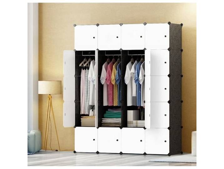 Armoire de Chambre Rangement DIY 20 cuboïdes Penderie avec Portes 4 Tige Suspendue 140 x 45 x 175cm