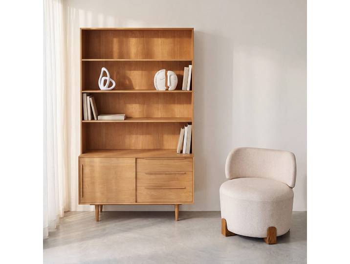 Bücherregal aus Eichenholz und Eichenfurnier, B 120 cm