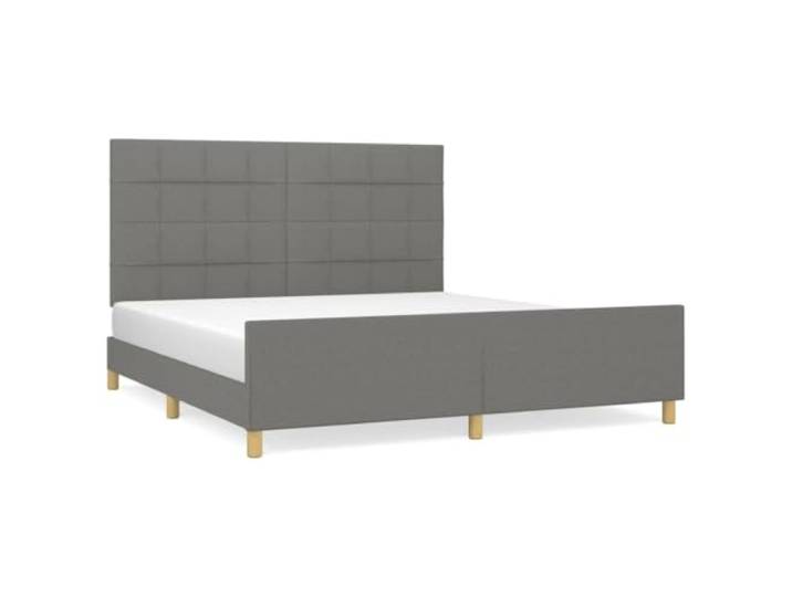 PUGYNBK Polsterbett, Dunkelgrau, 160 x 200 cm Struktur mit verstellbarem Kopfteil, Holzleisten, stabile Beine, ohne Matratze