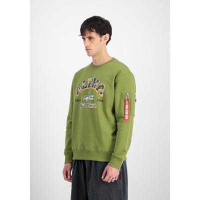 Sweater ALPHA INDUSTRIES "College Camo Sweatshirt", Herren, Gr. 3XL, grün (moss grün), Obermaterial: 80% Baumwolle, 20% Polyester, regular fit, Sweatshirts Sweater