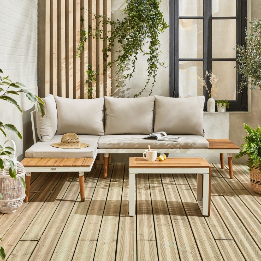 sweeek Salon de jardin modulable 4 places Beige 140x65x68cm