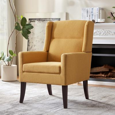 HUIMO Upholstered Wingback Accent Chair with Wooden Legs and High Back, Modern Living Room Armchair