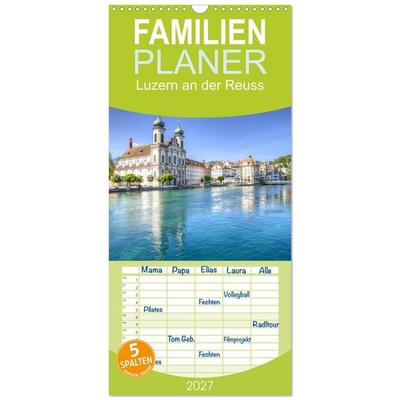 Familienplaner 2027 - Luzern an der Reuss mit 5 Spalten (Wandkalender, 21 x 45 cm) CALVENDO