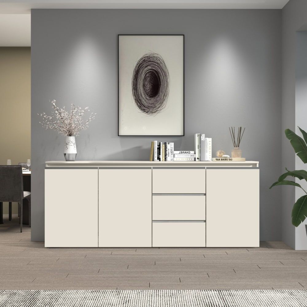 Whous Buffet 3 portes et 3 tiroirs 200 cm effet bois cachemire Beige 200x80x40cm
