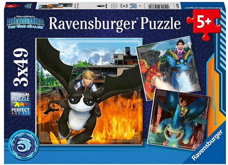 Ravensburger Puzzles 3x49 pièces - Dragons : les neuf royaumes