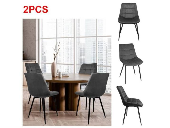Chaise de Salle à Manger en Velours avec Pieds en Fer - XUANYU - Lot de 2 - Gris Foncé - Contemporain - Design