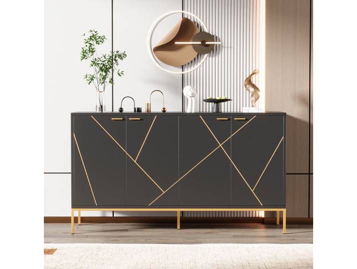 Buffet de Cuisine -SEYAKANY - Buffet avec quatre portes pieds en métal-150x 40x 80cm