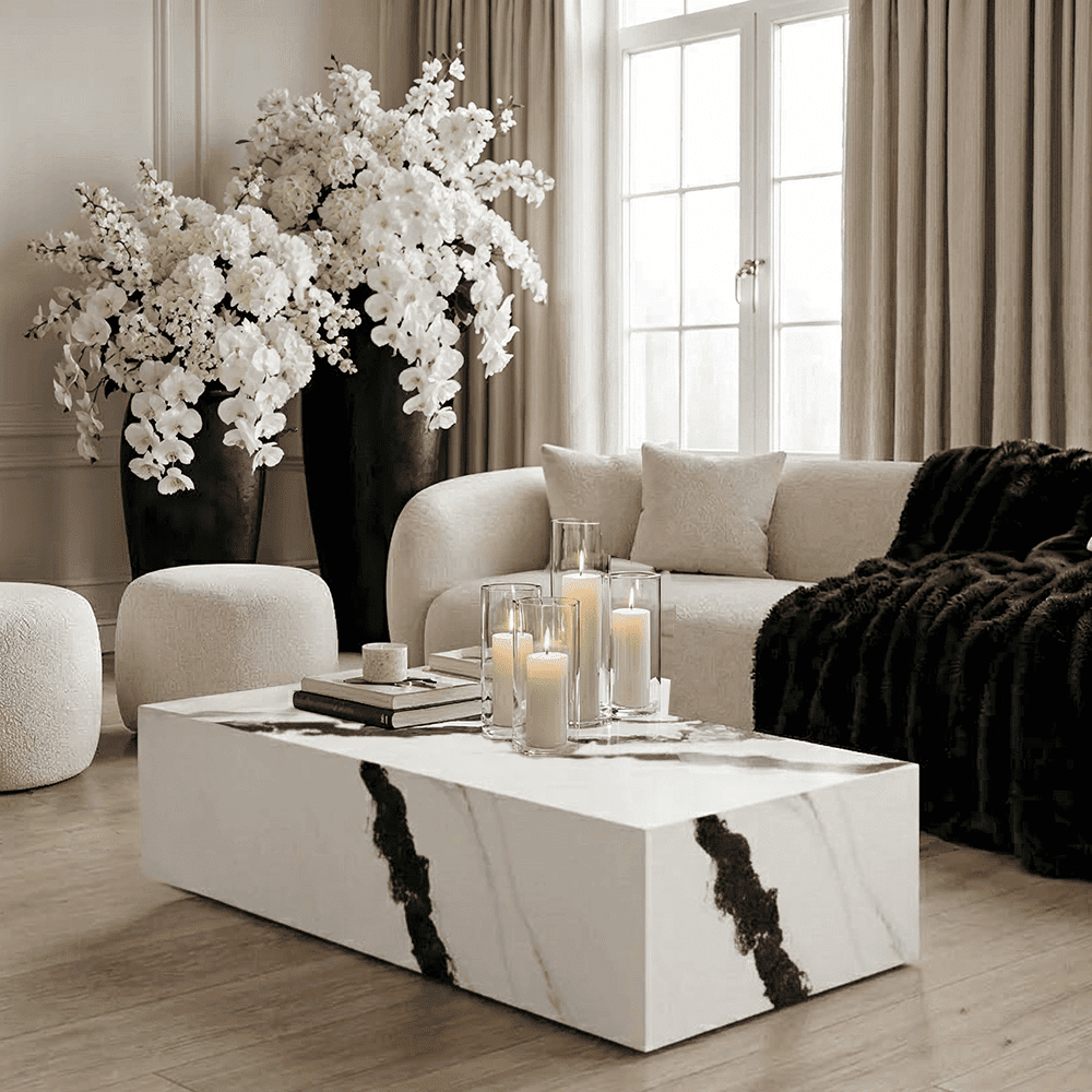Beckham Black & White Marble Rectangular Coffee Table