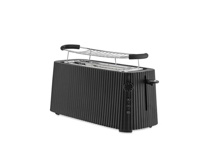 Alessi Plissé MDL15 B - Grille-Pain à Double Compartiment Long\, en Résine Thermoplastique\, Chauffe-Croissants en Acier Inoxydable 18/10 et Résine Thermoplastique\, Fiche Européenne 1700 W\, Noir