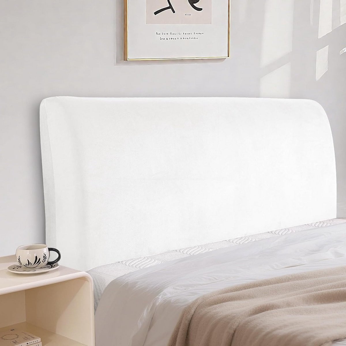 Stretch Hoofdbordhoes Velvet - Wit - 150cm