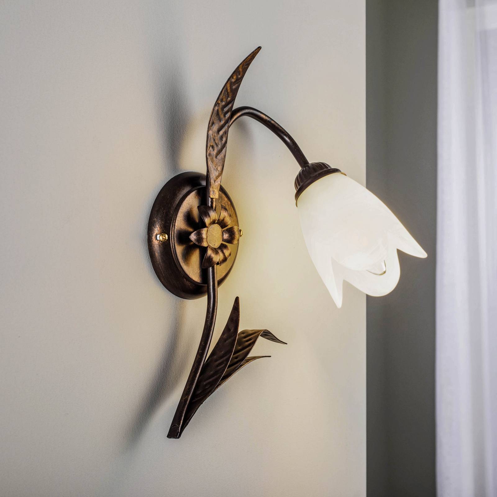 Wandlampe Sonia ONLI, dimmbar, bronze / altmessing, für Wohn- / Esszimmer, Metall, Florentiner, Wandleuchte, Wandlampe Innen