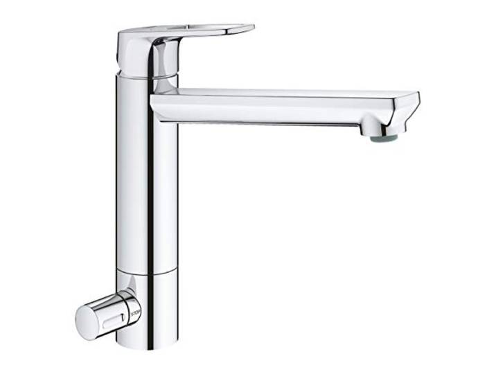 GROHE BauLoop, Küchenarmatur mit Geräteabsperrventil, 140° schwenkbar Wasserhahn Küche mit mittelhohem Auslauf, blei- und nickelfreie Wasserwege, Mousseur leicht austauschbar (chrom, 31713000)