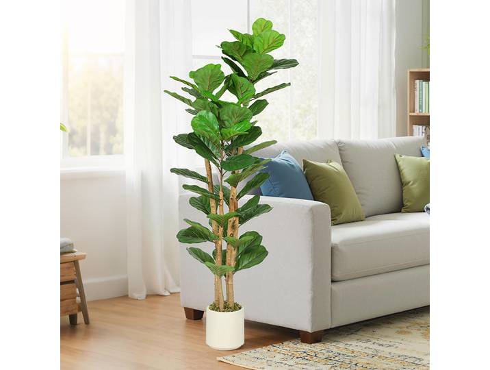 HOMCOM Plante Artificielle 150cm Figuier Lyre avec Pot Vert