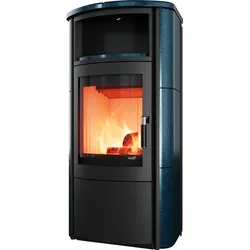 Kaminofen HARK 57 FlameKat EX 5 kW, Ofenkacheln Brillant-Blau, Korpus graphit