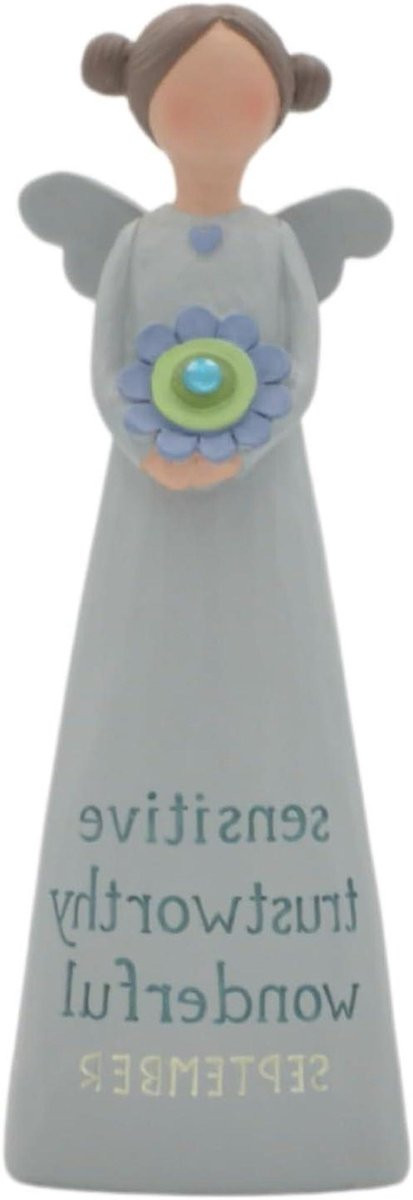 Geboortesteen Engel Decoratieve Figuur Blauw - Hoogte: 13 cm