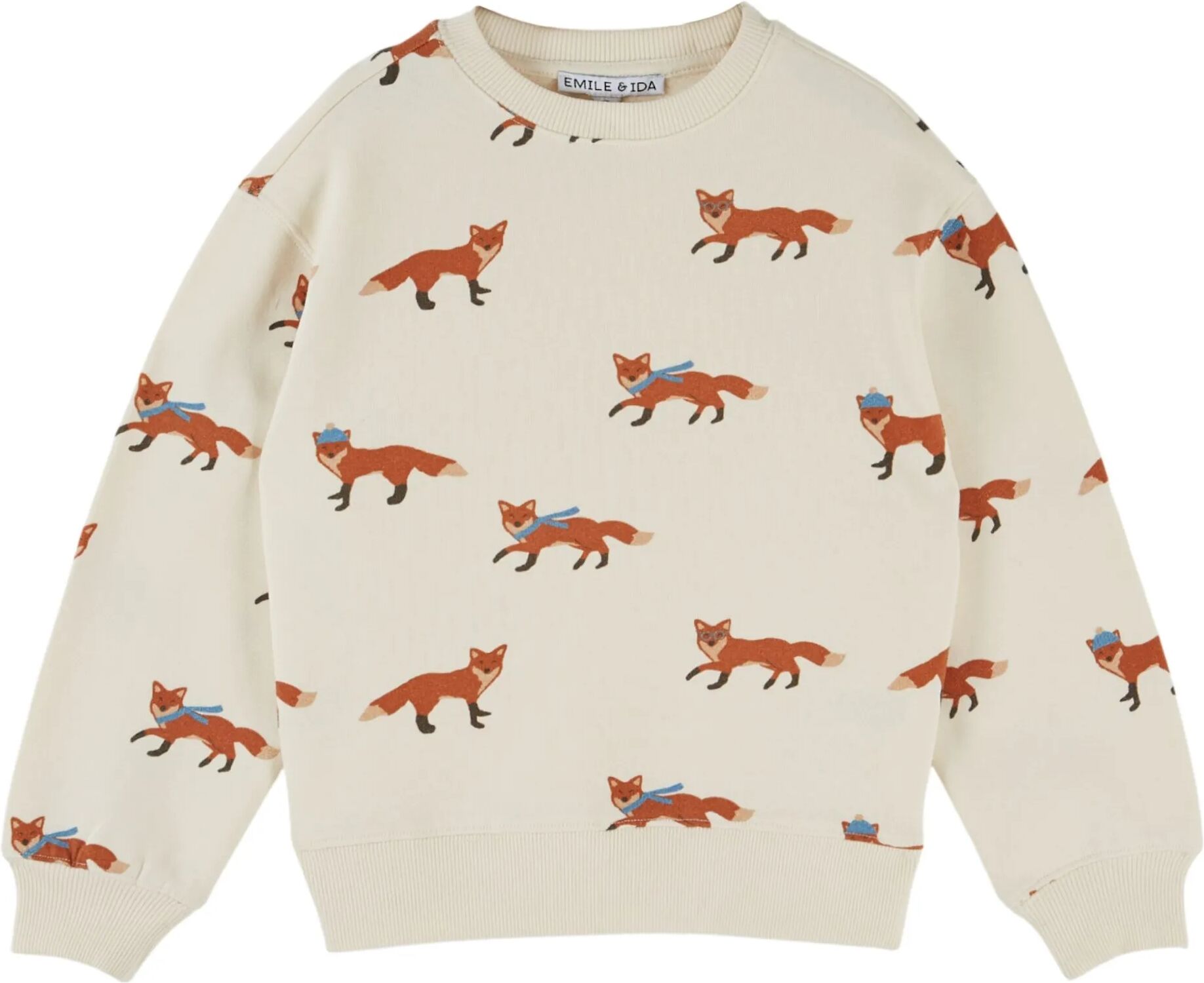 Emile et Ida Sweat Renards Coton Bio Ecru 2 ans