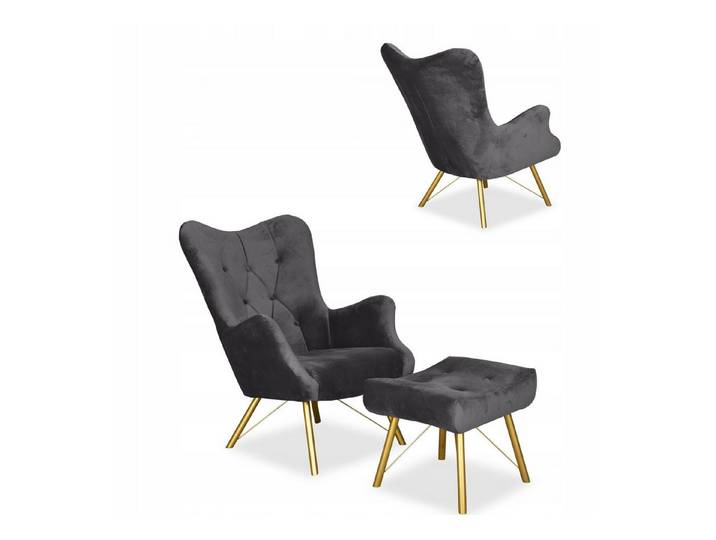 Family Meble Sessel Family Meble Luna Ohrensessel mit Fußhocker Royal 38 Dunkelgrau
