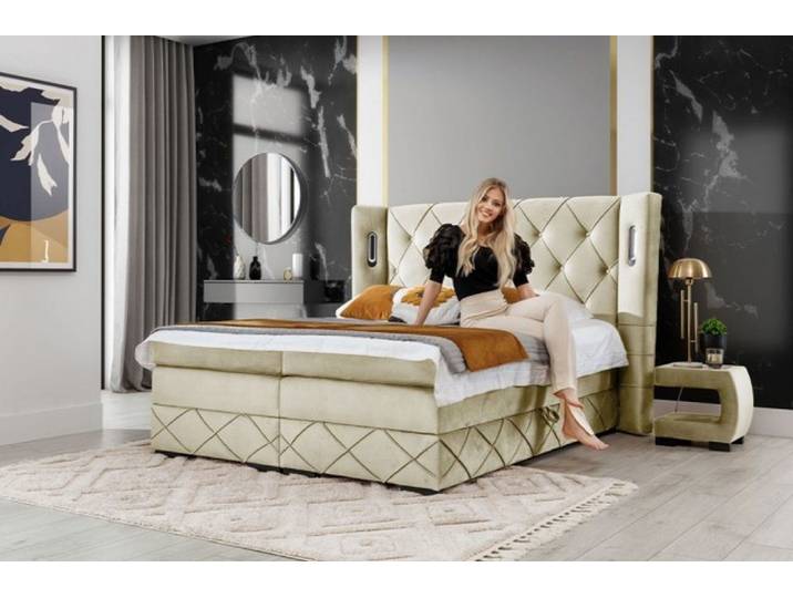 DB-Möbel Boxspringbett „Königlich” Polsterbett mit Stauraum - Bett mit LED Kopfteil