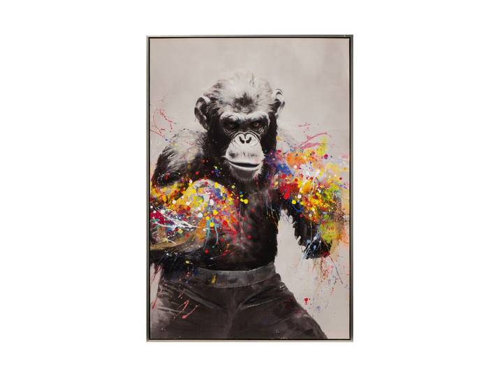 Handgemaltes, gerahmtes Bild „Boxing Monkey“ 60 x 90 cm Multicolor Crea Collection