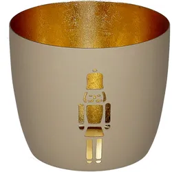 Madras Windlicht M mit Nussknacker Motiv sandstone/gold