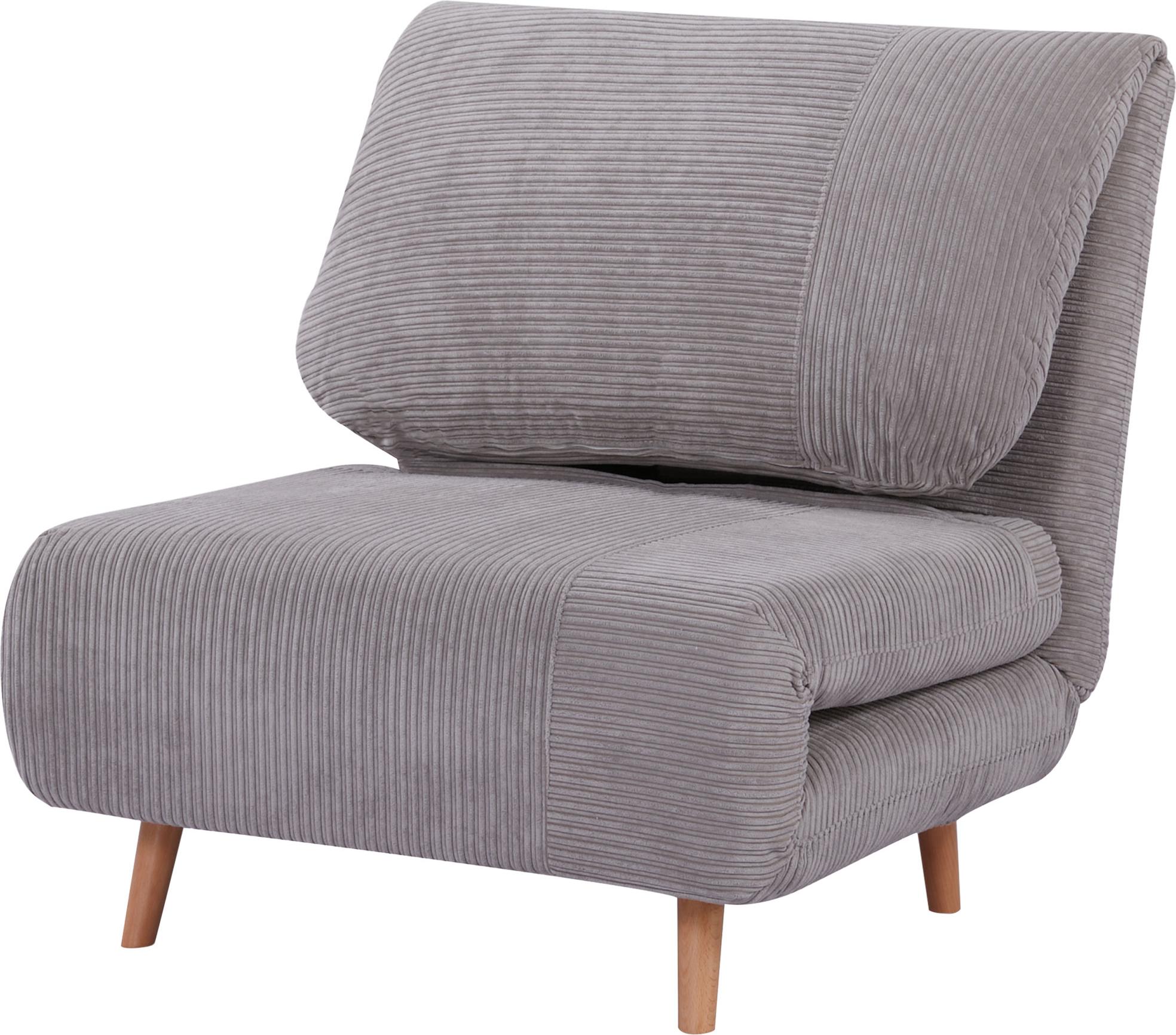 Fortuna Lai 2-in-1 Schlafsofa, Schlafsessel, verstellbar Klappmatratze, Gästebett, Klappbett, Cord-Optik für Schlafzimmer, Wohnzimmer, Hellgrau