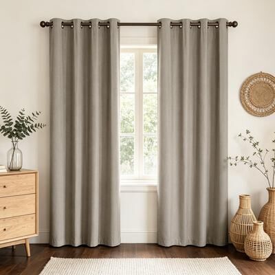 Awesome Home Linen Slub Texture Blackout Grommet Curtain Pair(2 Panels)