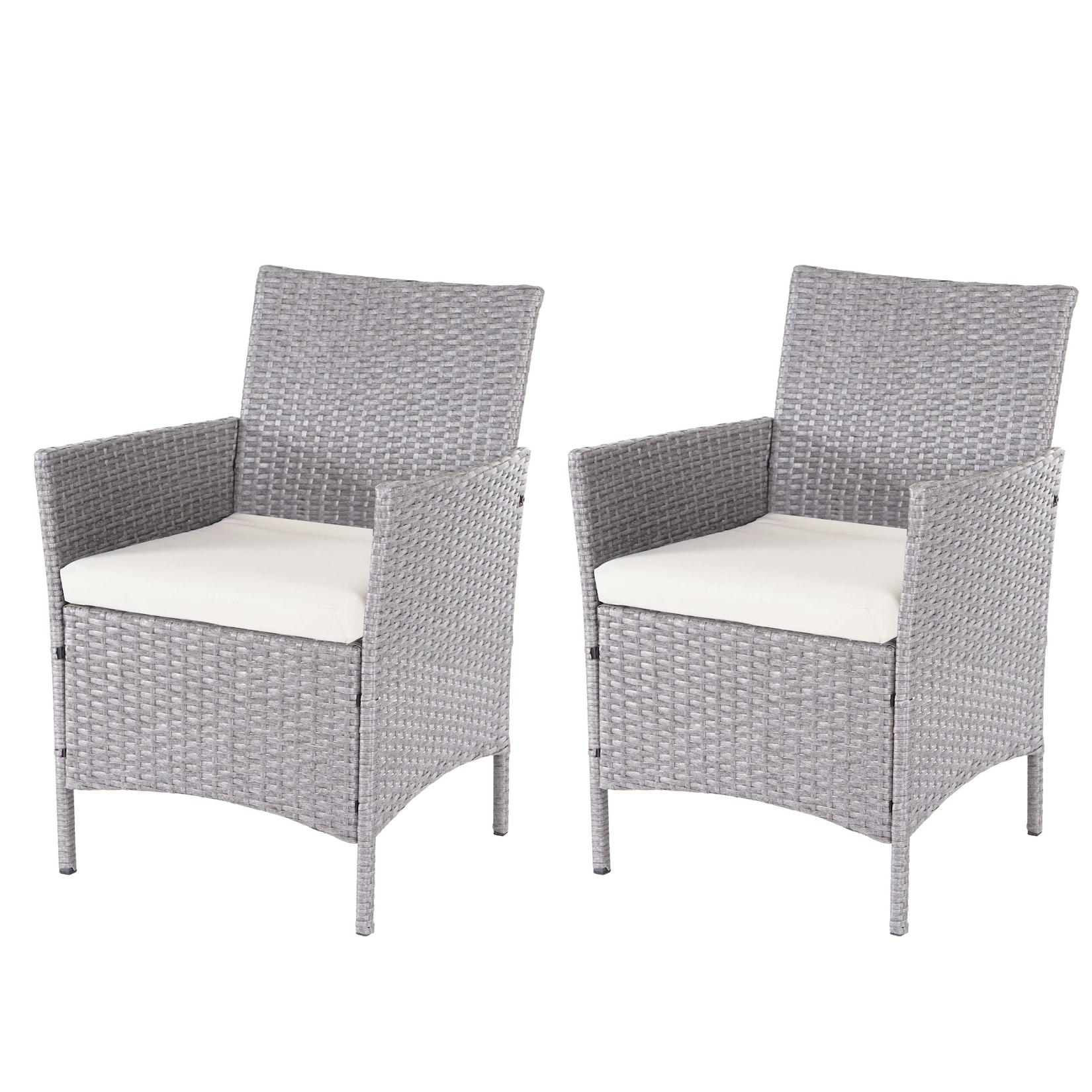 2er-Set Poly-Rattan Gartensessel Hamar, Korbsessel ~ grau, Kissen creme