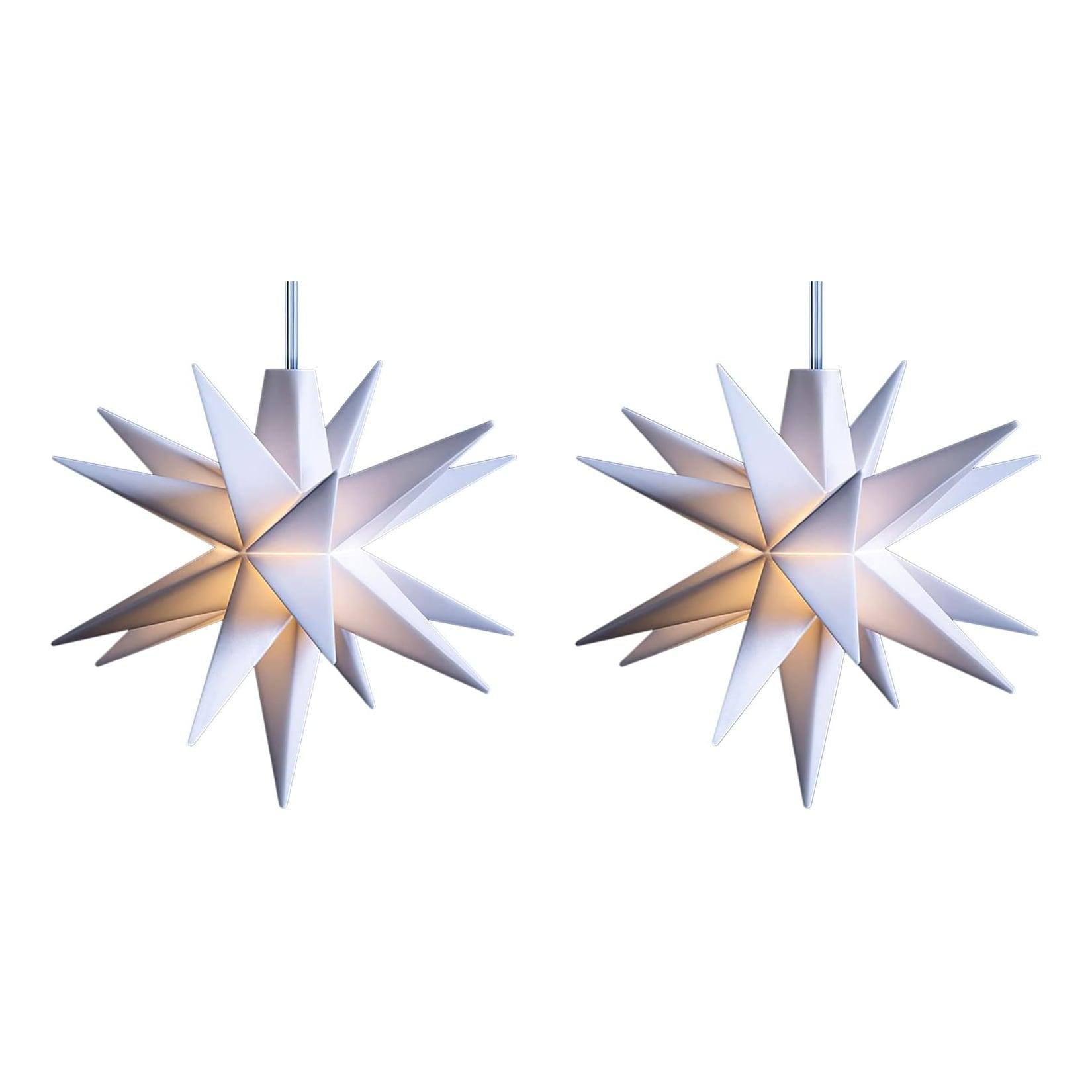 2x Weihnachtssterne LED Dekostern Klein 12cm WEISS mit Batteriefach für 3 AA Batterien 6h Timerfunktion (1 ,5m Kabel) INNENRAUM DEKO 3D Stern 18 Zackig Leuchtstern LED Lichterkette Weihnachten