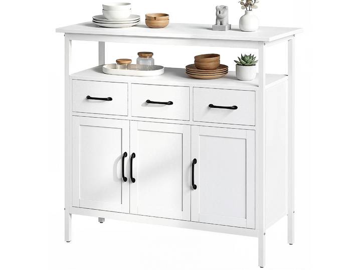 HOMCOM Sideboard Kommode mit Schubladen 3 Türen und offenem Regal Weiß