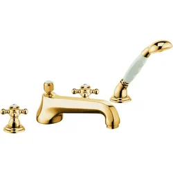 Kludi 1926 Wannen 4 Loch Armatur 515254520 vergoldet, niedriger Auslauf 220 mm