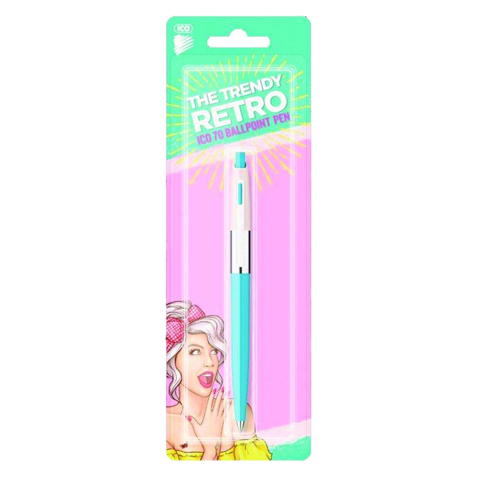 Ico Retro 70'C Druckkugelschreiber, Pastell, Blister, Schreibfarbe: blau, farbig sortiert (1x) (41946806)