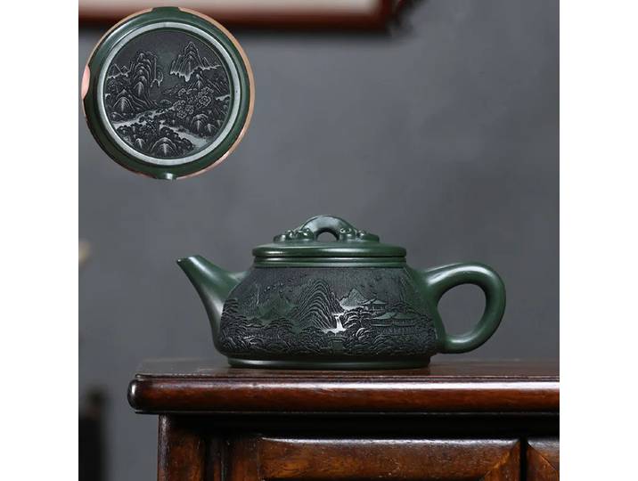 Théière traditionnelle Yixing en argile violette, théière chinoise faite à la main, minerai brut, boue verte, bouilloire domestique Zisha, service à thé 340ml