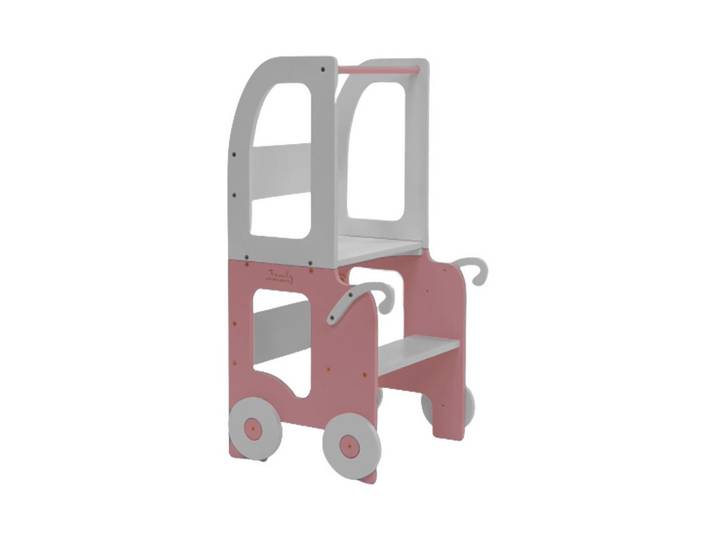 Hochstuhl Trolley aus Holz Grau/Pink
