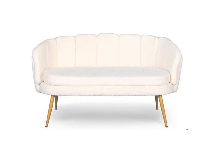 MENZZO Canapé 2 places arrondi Brenda Tissu bouclette Beige -L138 x P72 x H78 cm