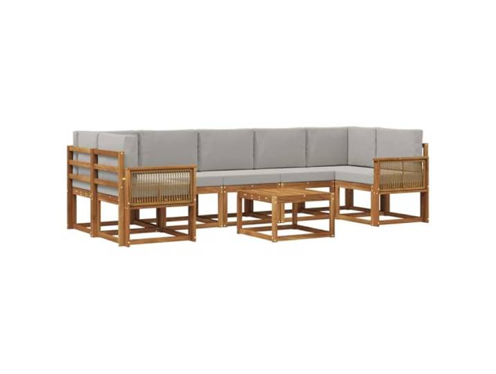 PUGYNBK Sofaset für den Außenbereich, 8-teilig, Natur und Hellgrau Massives Akazienholz, modulares Design, belüfteter Lattenrahmen, ideal für Garten, Terrasse oder Pool